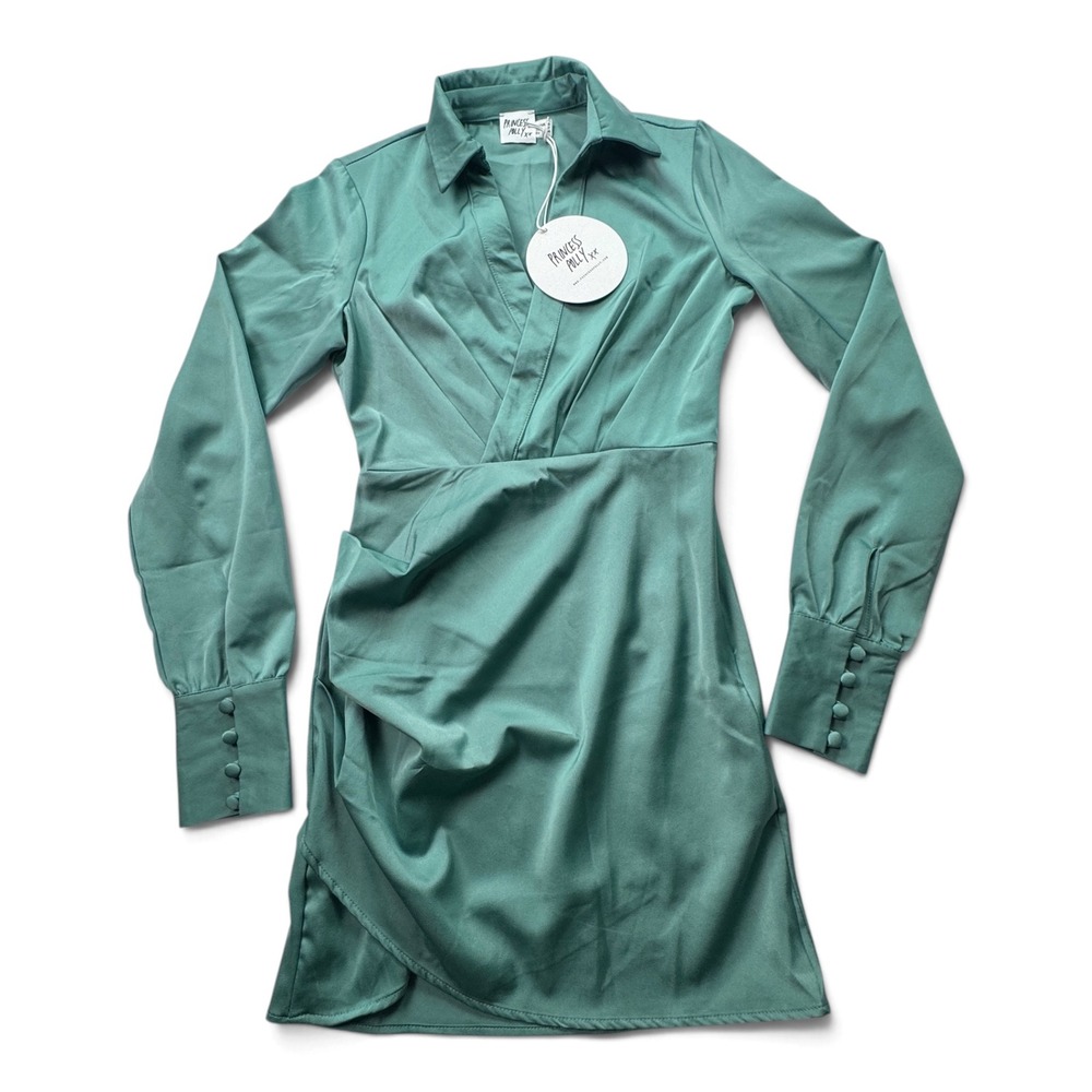 NWT Princess Polly Declan Mini Dress Satin Draped Party Women Green Size 2